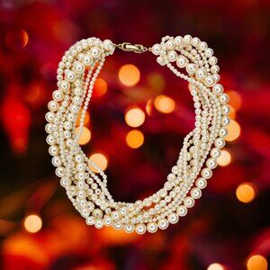 8-Strand Layered Faux Pearl Statement Necklace